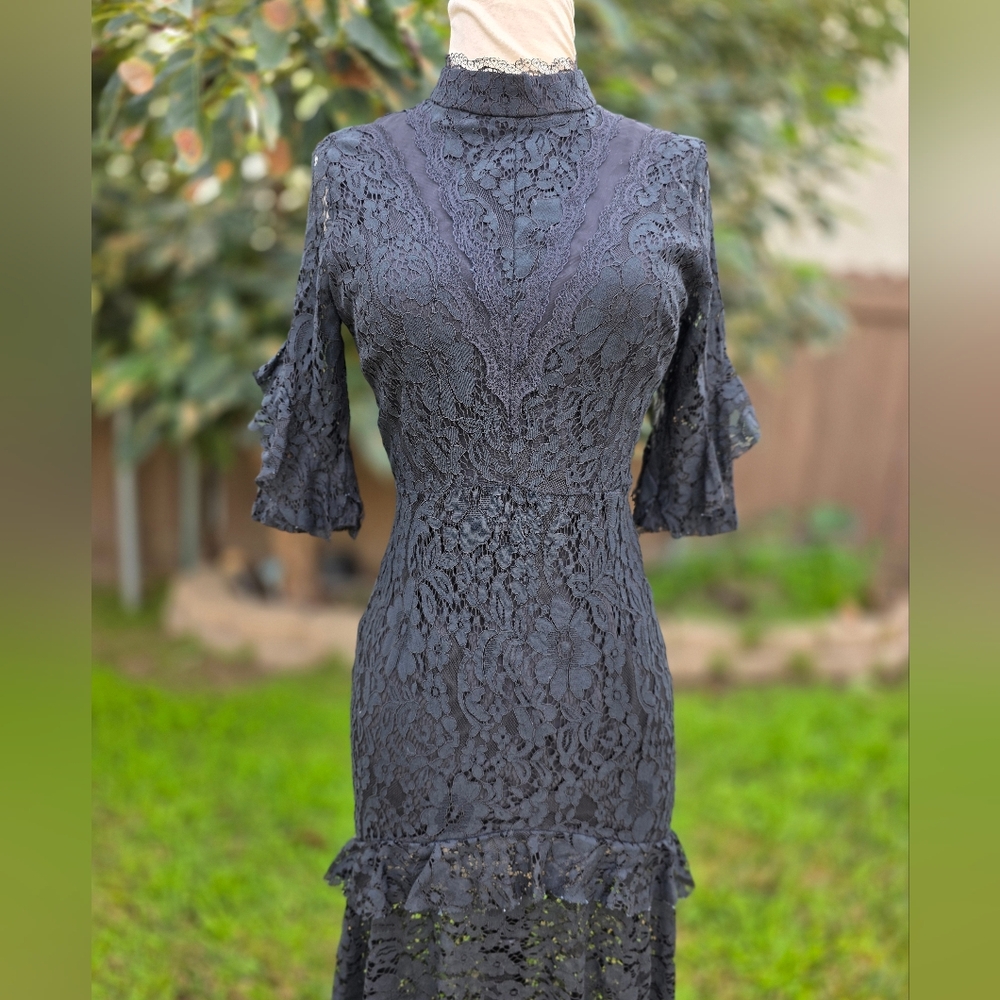 La Pateau Long Black Intricate Lace Dress Size Small Witchy Goth - Picture 3 of 13